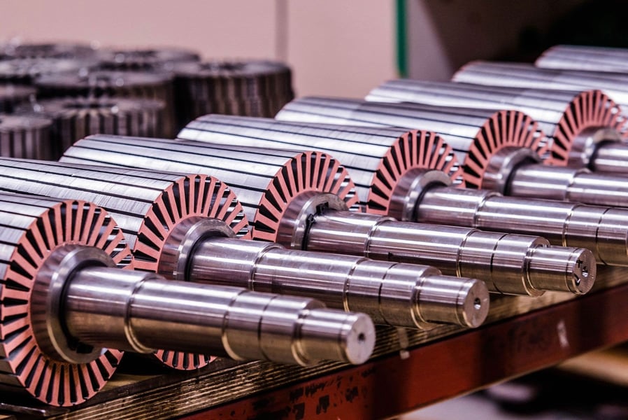 row of electrical motor armatures