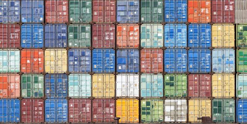 Wall of colorful shipping containers 